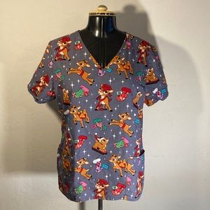 Women’s Medium Christmas Rudolph Scrubs Top